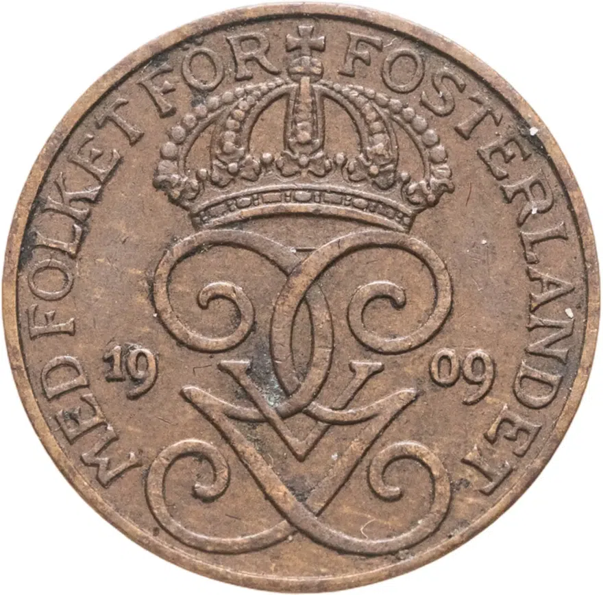 Швеция 1 эре (ore) 1909, аверс