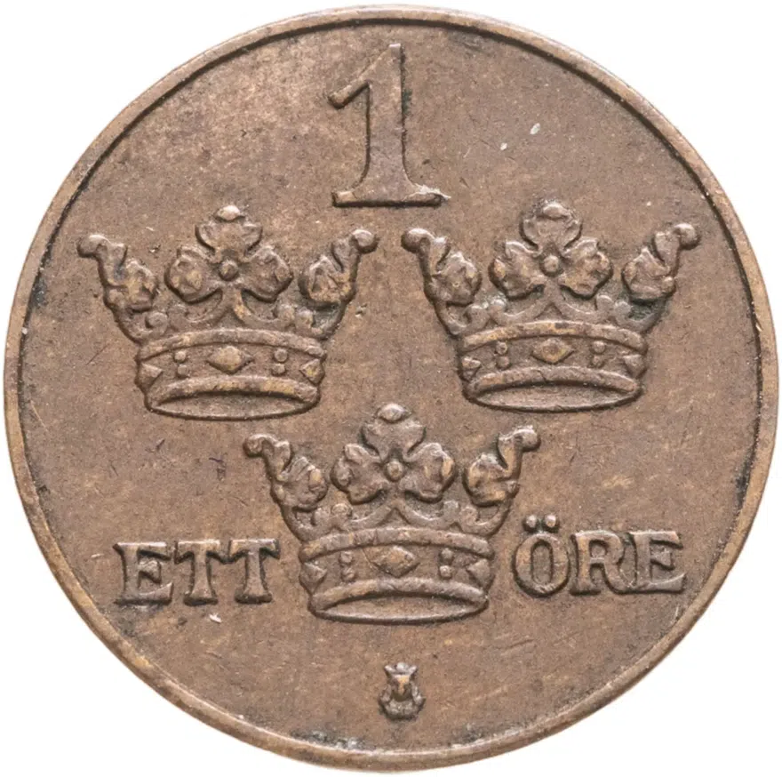 Швеция 1 эре (ore) 1909, реверс