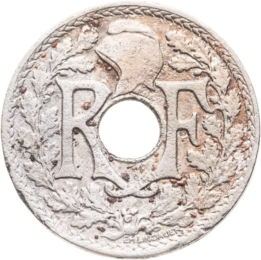 Франция 25 сантимов (centimes) 1917  Без подчеркивания под "MES"