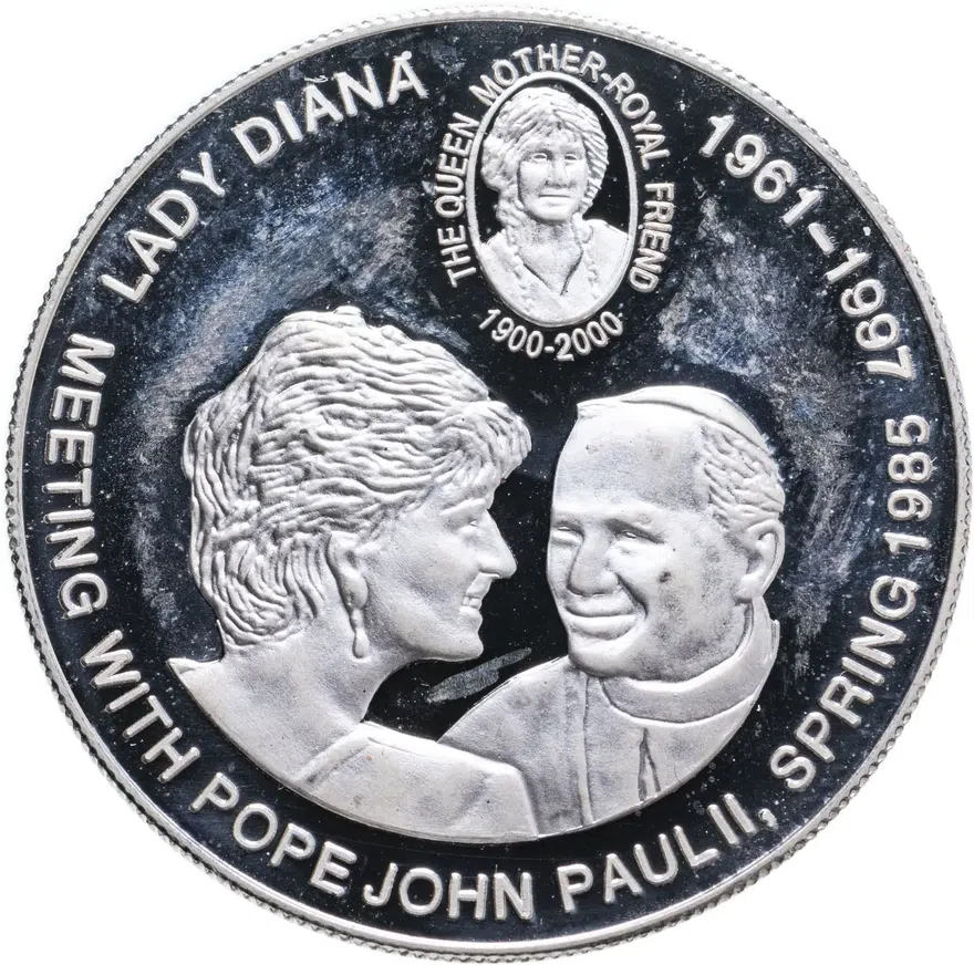 Конго (ДРК) 5 франков (francs) 2000  Встреча Леди Дианы с Папой Иоанном Павлом II