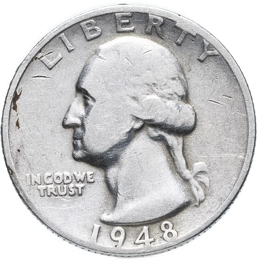 США 25 центов (квотер, 1/4 доллара, quarter dollar) 1948 S, аверс