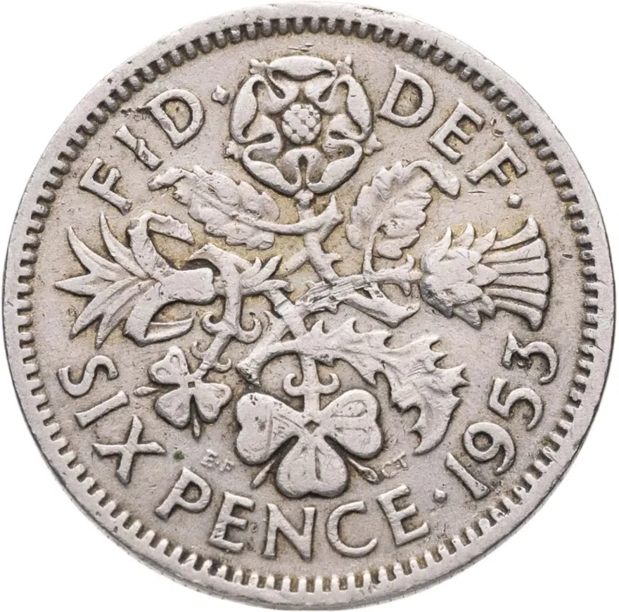 Великобритания 6 пенсов 1953, реверс