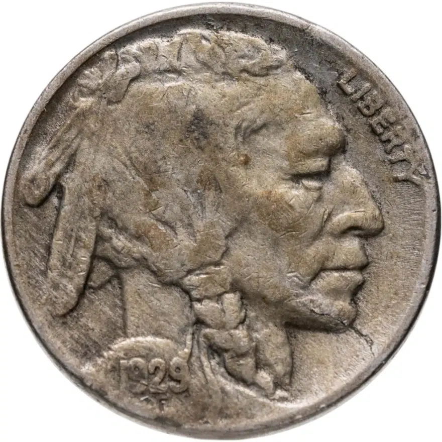 США 5 центов (cents) 1929 S Buffalo Nickel знак монетного двора: "S" - Сан-Франциско