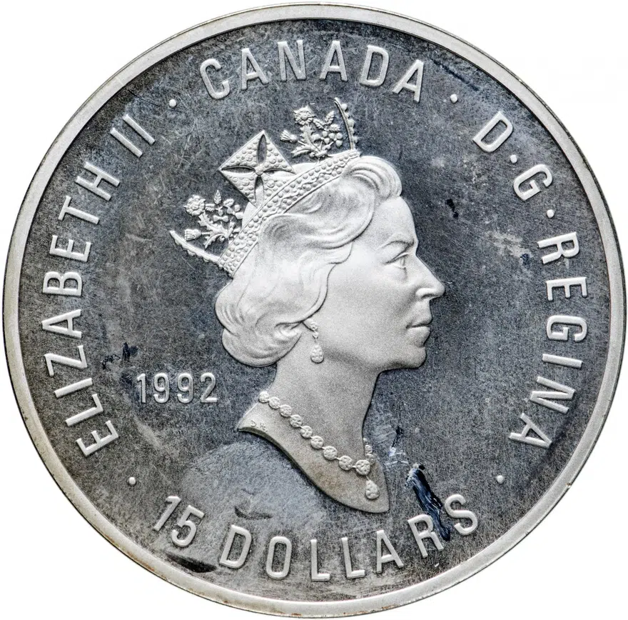 Канада 15 долларов (dollars) 1992  "100 лет Олимпийским играм", реверс