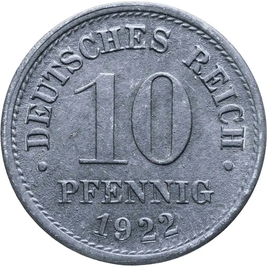 Германия 10 пфеннигов (pfennig) 1922  Цинк /не магнетик/, аверс