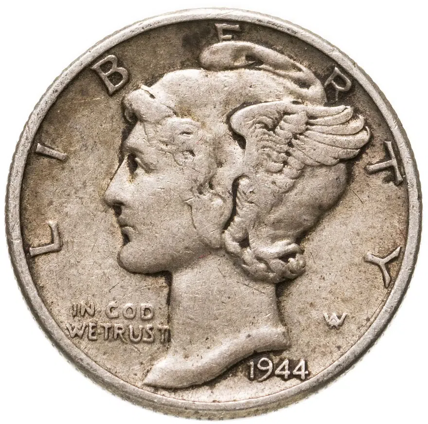 США 10 центов (дайм, one dime) 1944 D
