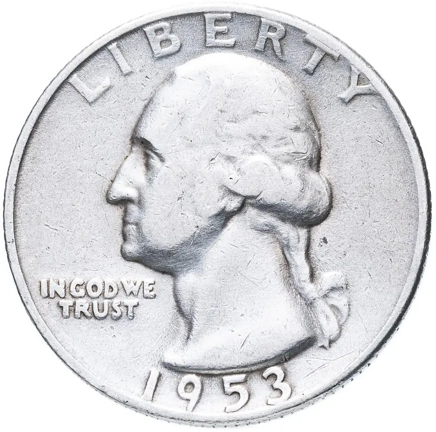 США 25 центов (квотер, 1/4 доллара, quarter dollar) 1953  "Washington Quarter" "S"