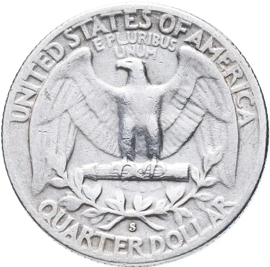 США 25 центов (квотер, 1/4 доллара, quarter dollar) 1953  "Washington Quarter" "S", реверс