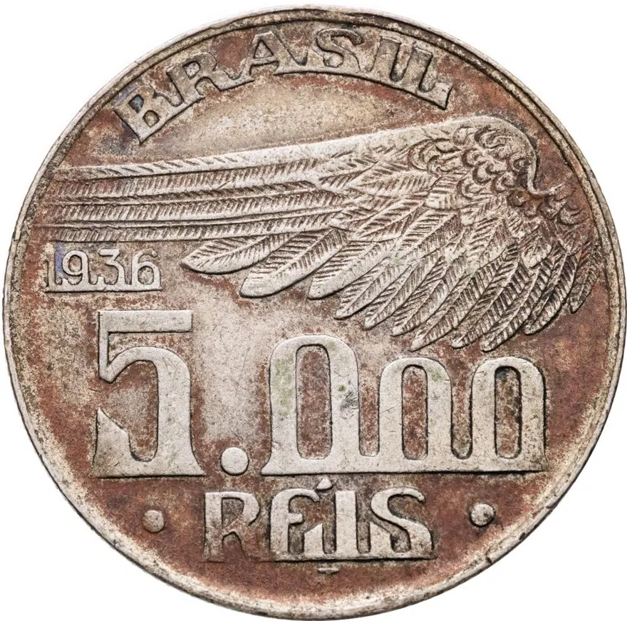 Бразилия 5000 реалов (рейс, reis) 1936, реверс