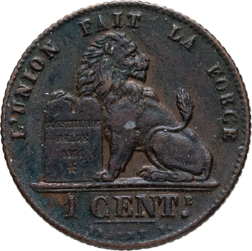 Бельгия 1 сантим (centime) 1912  Надпись на французском - 'ALBERT ROI DES BELGES'