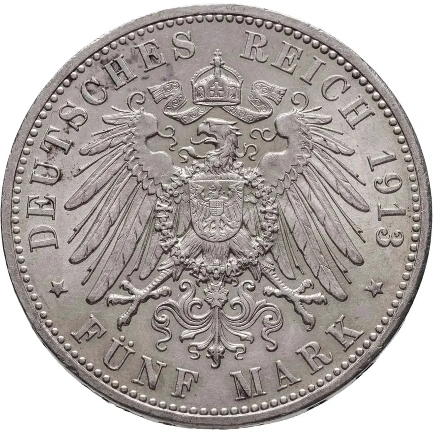 Германия (Империя) 5 марок (mark) 1913 А, реверс