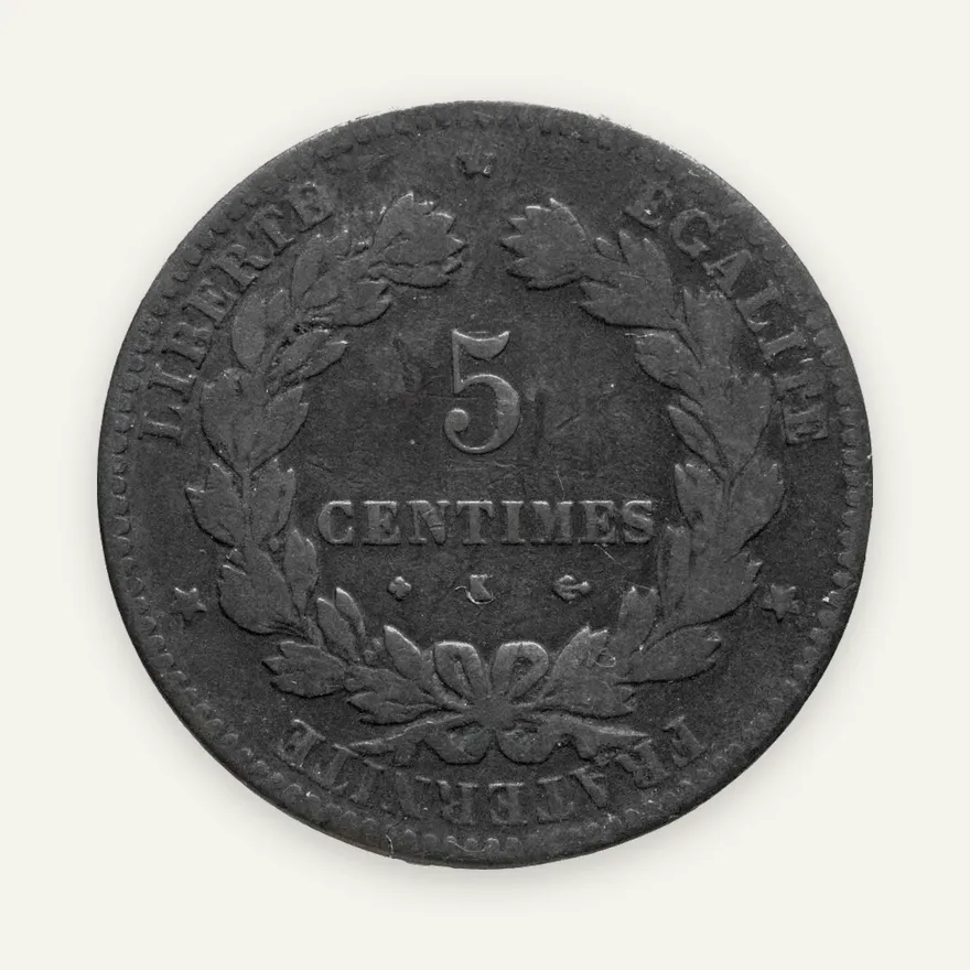 Франция 5 сантимов (centimes) 1876 K  знак монетного двора: "K" - Бордо