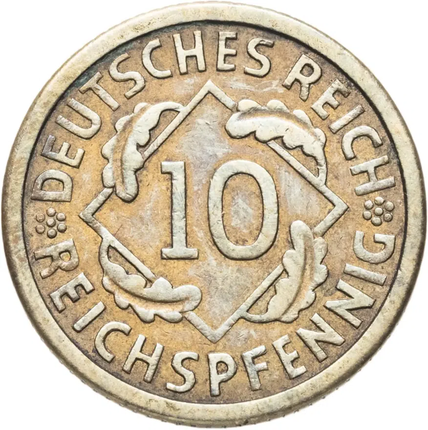 Германия 10 рейхспфеннигов (reichspfennig) 1926 A  знак монетного двора "A" — Берлин