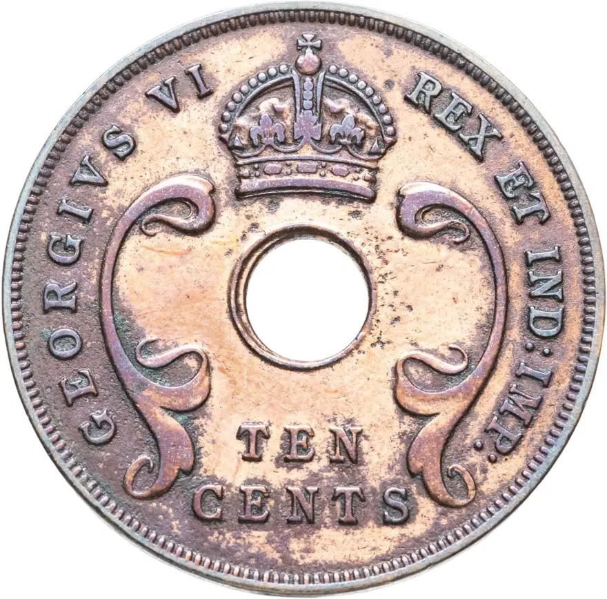 Британская Восточная Африка 10 центов (cents) 1937   без обозначения монетного двора, реверс
