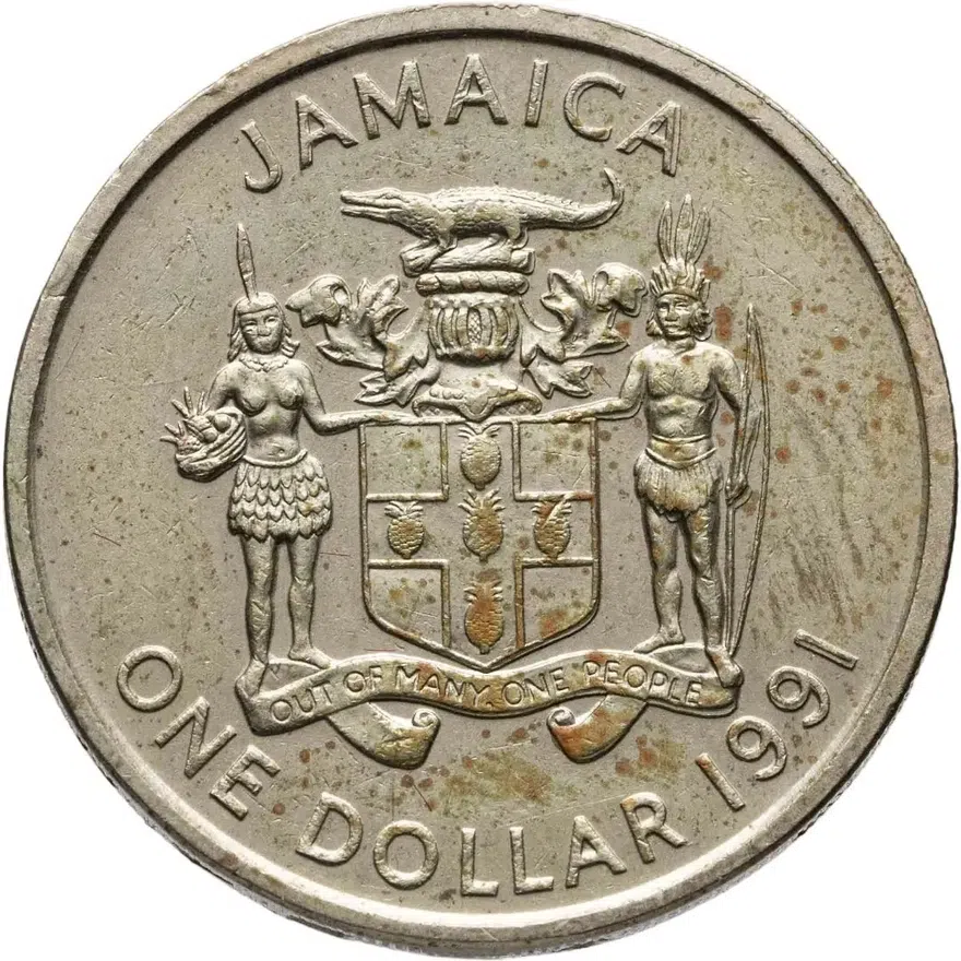 Ямайка 1 доллар (dollar) 1991, реверс