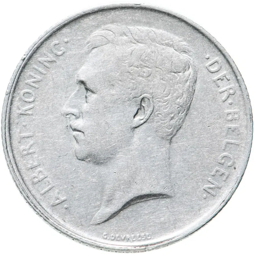 Бельгия 1 франк (franc) 1913   надпись на голландском - "ALBERT KONING DER BELGEN"