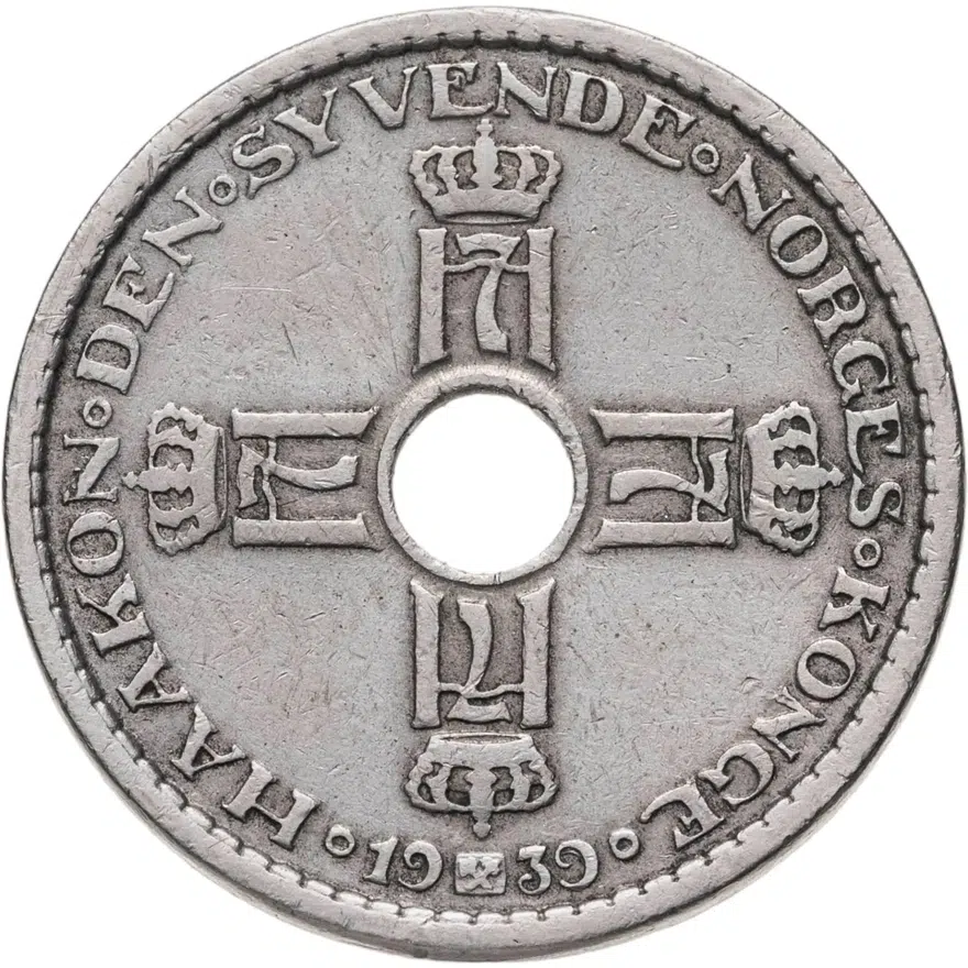 Норвегия 1 крона (crown) 1939, реверс