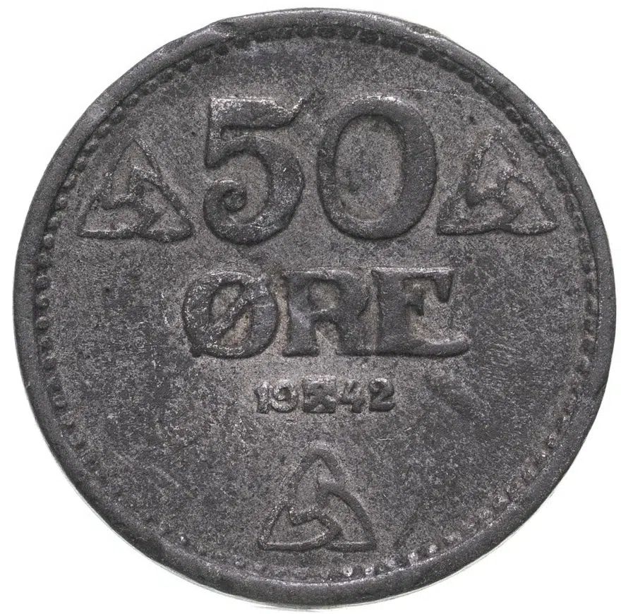 Норвегия 50 эре (ore) 1942, реверс