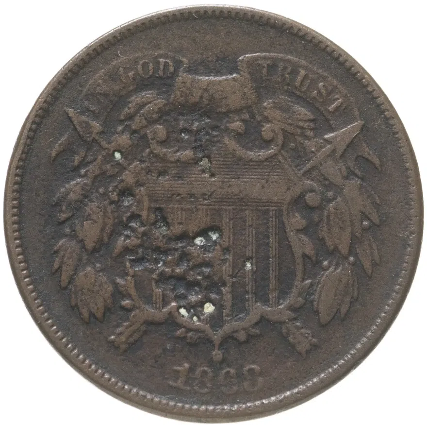 США 2 цента (cents) 1868  Union Shield, реверс