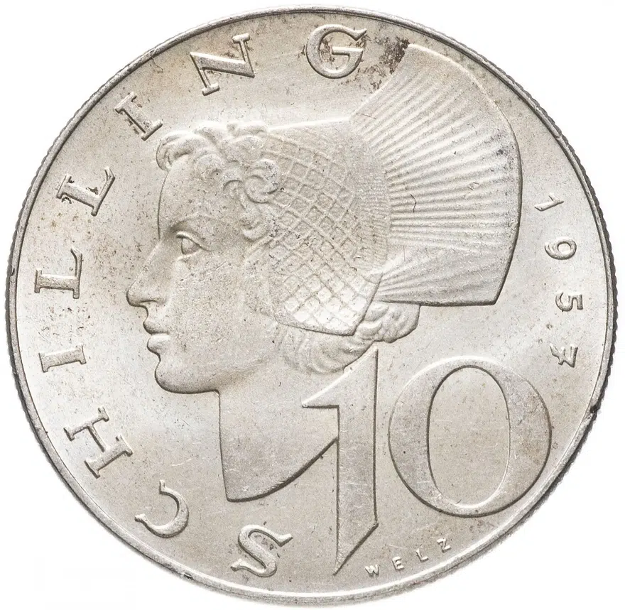 Австрия 10 шиллингов (shillings) 1957