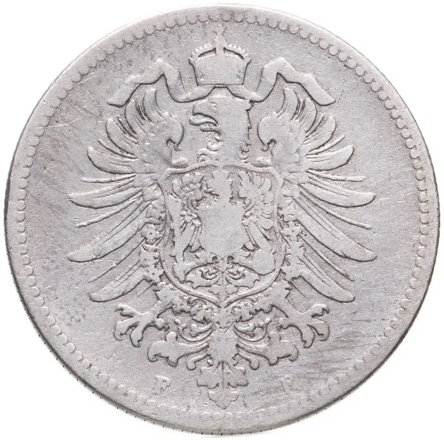 Германия 1 марка (mark) 1878 F  знак монетного двора: "F" - Штутгарт, реверс