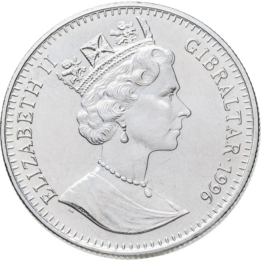 Гибралтар 1 крона (crown) 1996 "100 лет кино - Элвис Пресли", реверс
