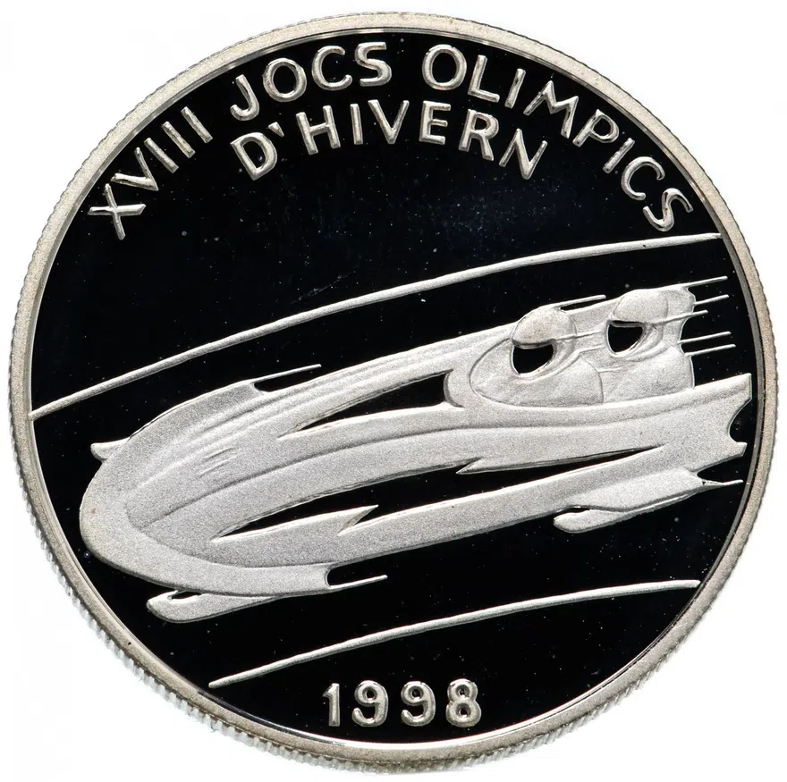 Андорра 2 динера (diners) 1997 "XVIII зимние Олимпийские Игры, Нагано 1998 - Бобслей"