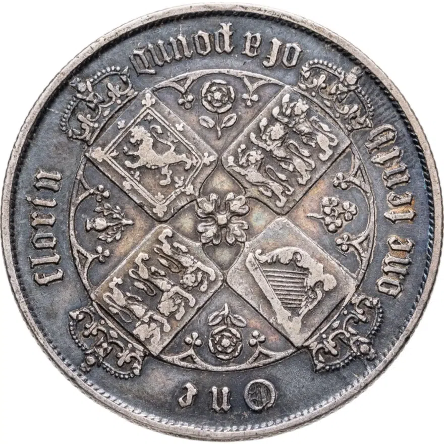 Великобритания 2 шиллинга (флорин, shillings) 1871 (т.н. "готический"), реверс