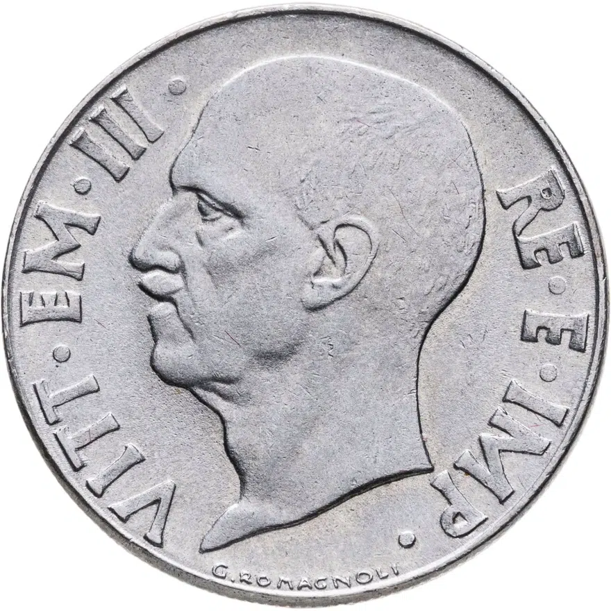 Италия 20 чентезимо (centesimi) 1942  Магнетик, ребристый гурт, реверс
