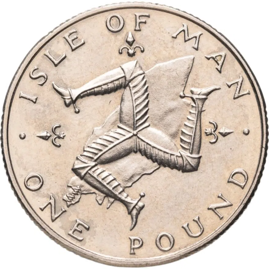 Остров Мэн 1 фунт (pound) 1980 Отметка "AA" на реверсе, реверс
