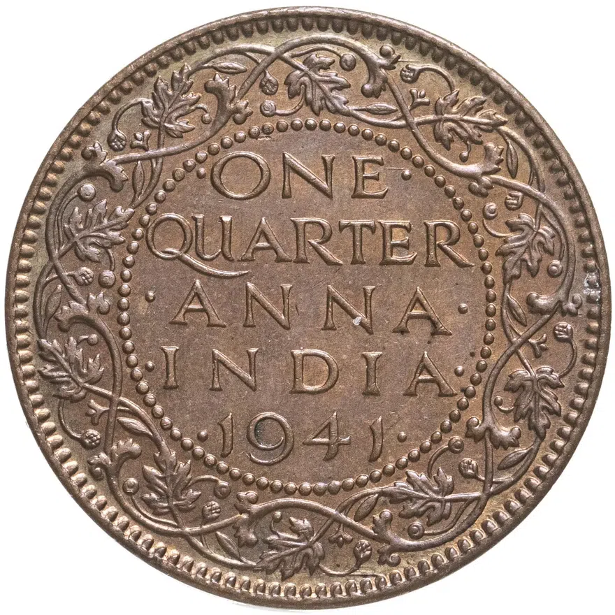 Индия (Британская) 1/4 анны (anna) 1941   Без отметки монетного двора, реверс