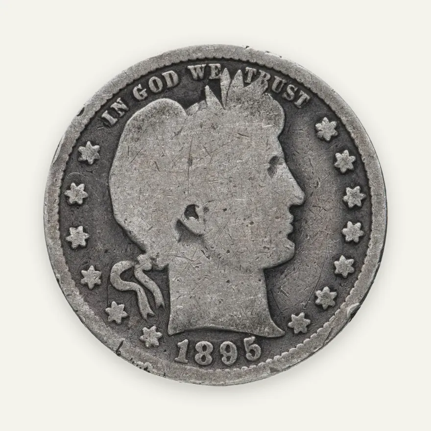 США 25 центов (квотер, 1/4 доллара, quarter dollar) 1895  Barber Quarter Без отметки монетного двора, аверс