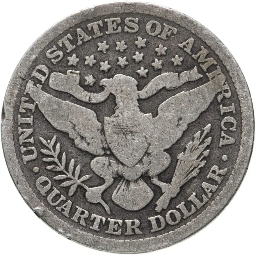 США 25 центов (квотер, 1/4 доллара, quarter dollar) 1895  Barber Quarter Без отметки монетного двора, реверс
