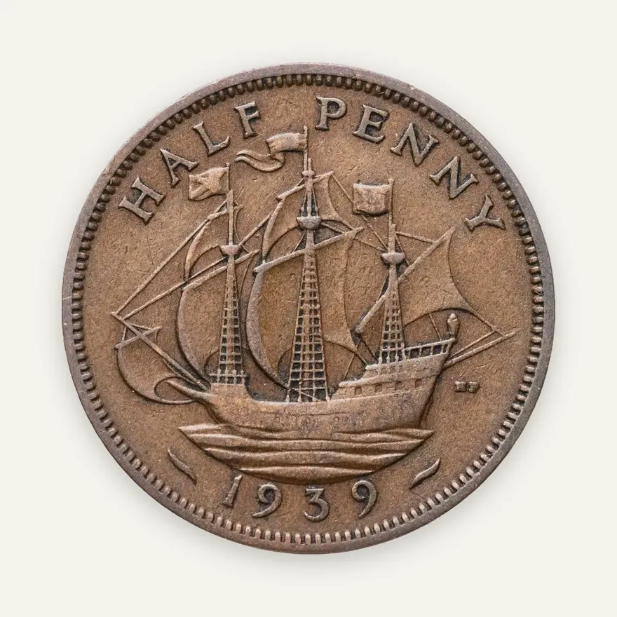 Великобритания 1/2 пенни (penny) 1939, аверс