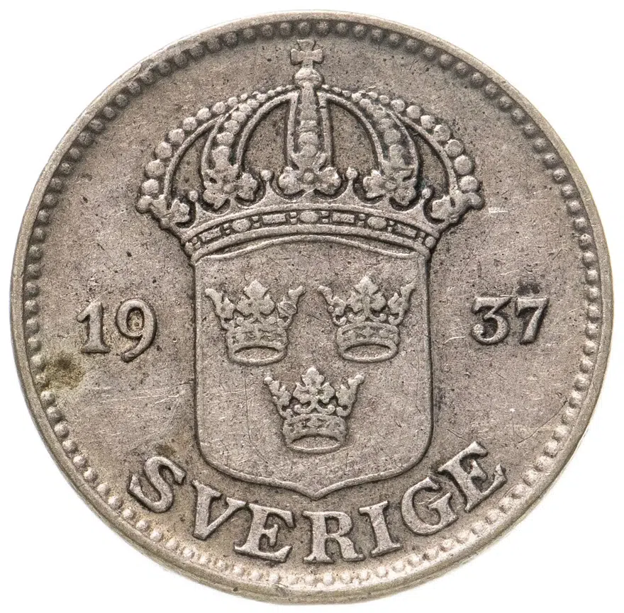 Швеция 25 эре (ore) 1937, реверс