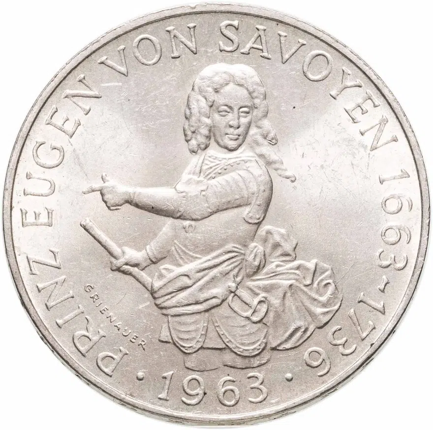 Австрия 25 шиллингов (shillings) 1963  300 лет со дня рождения Евгения Савойского, реверс