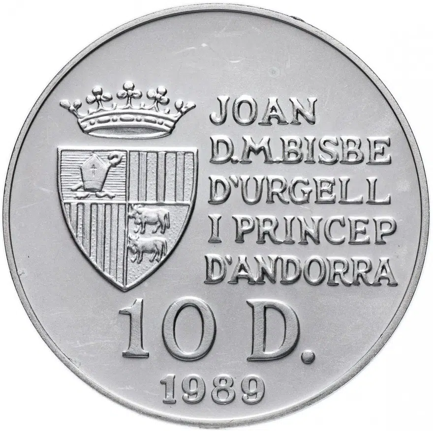 Андорра 10 динеров (diners) 1989 "Чемпионат мира по футболу 1990 /карта Италии", реверс