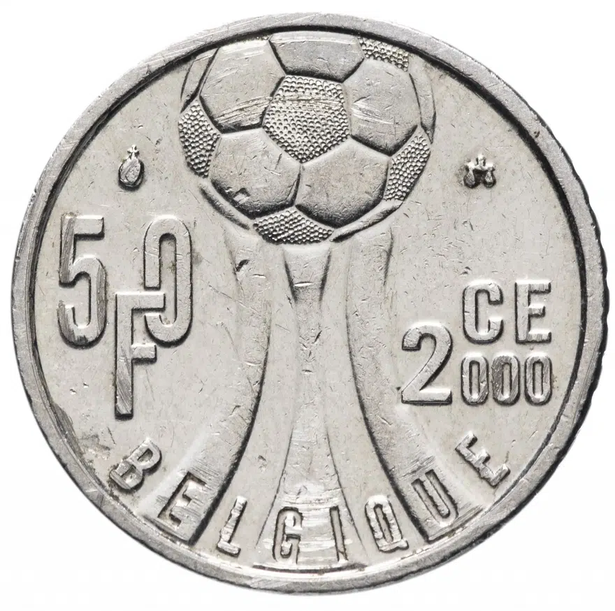 Бельгия 50 франков (francs) 2000 "Чемпионат Европы по футболу", "BELGIQUE", реверс