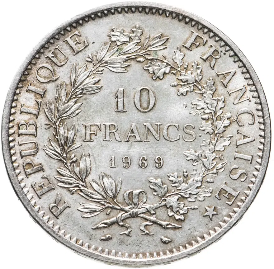 Франция 10 франков (francs) 1969, реверс