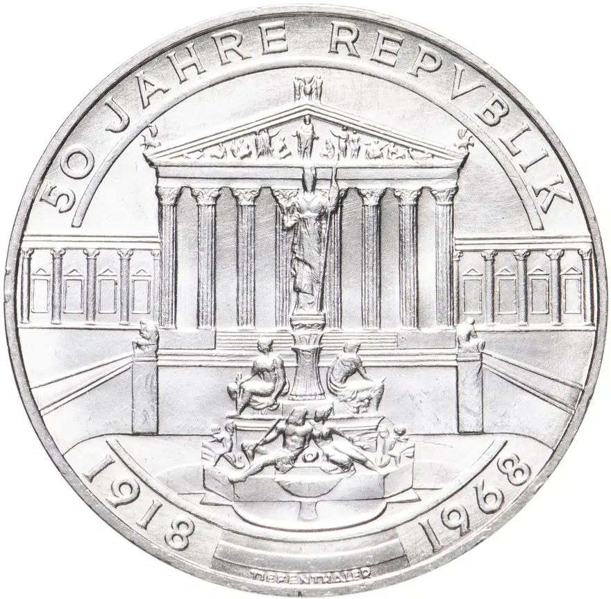 Австрия 50 шиллингов (shillings) 1968  50 лет Республике