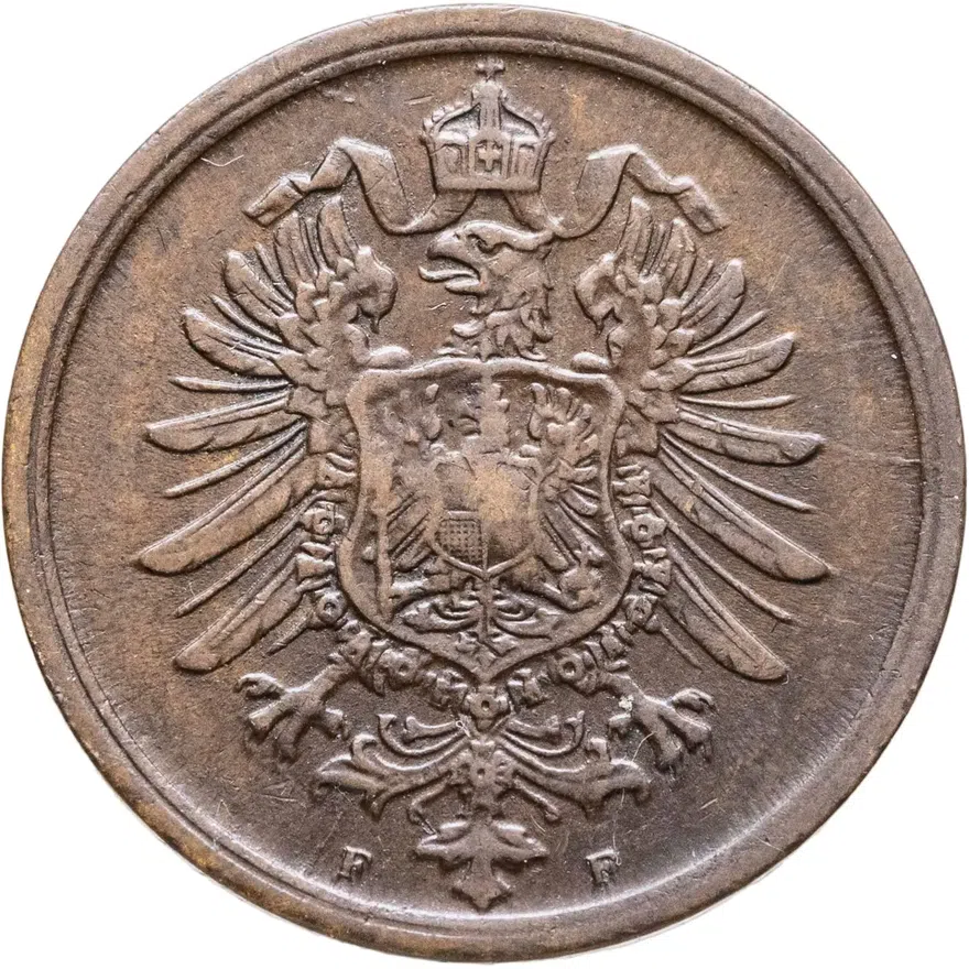 Германия 2 пфеннига (pfennig) 1875 F  знак монетного двора: "F" - Штутгарт, реверс