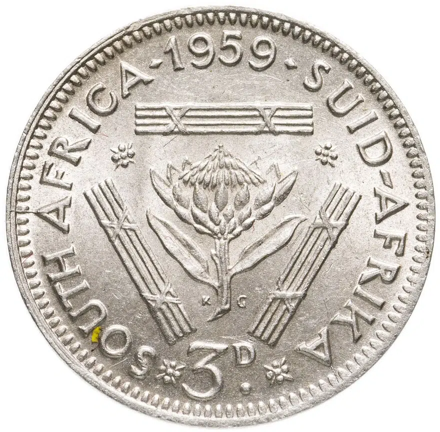 ЮАР 3 пенса (pence) 1959   С инициалами "KG" на реверсе