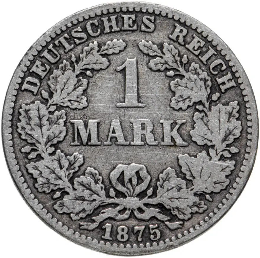 Германия 1 марка (mark) 1875 C  знак монетного двора: "C" - Франкфурт-на-Майне