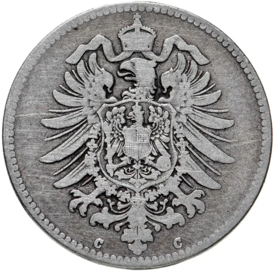 Германия 1 марка (mark) 1875 C  знак монетного двора: "C" - Франкфурт-на-Майне, реверс