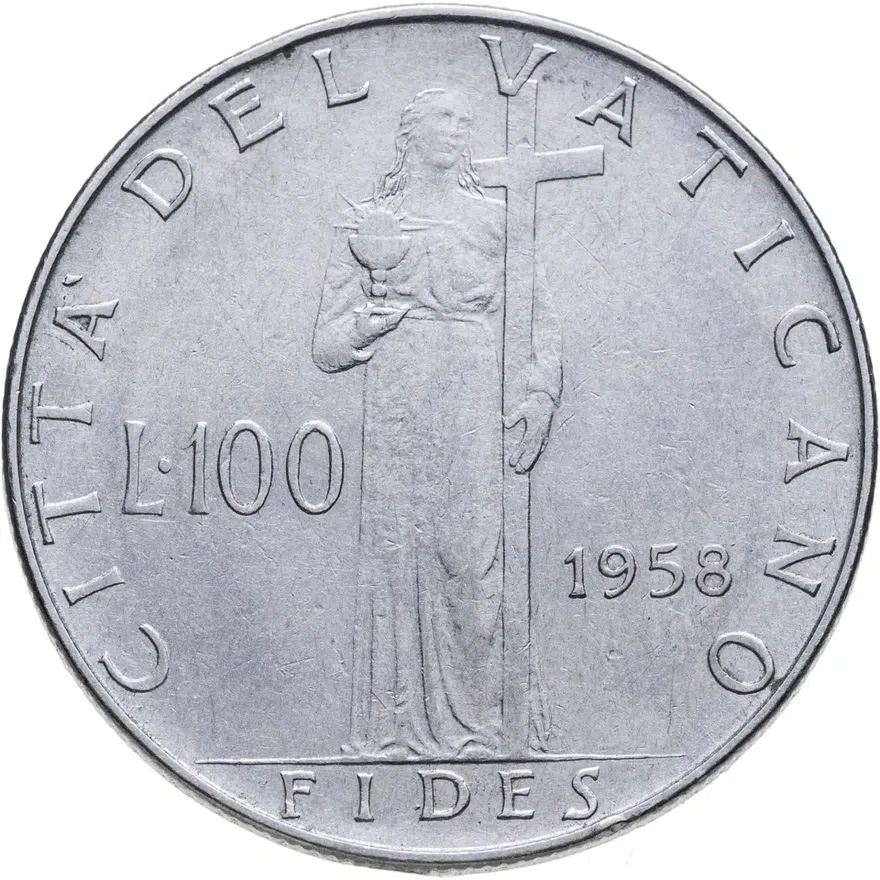 Ватикан 100 лир (lire) 1958, реверс