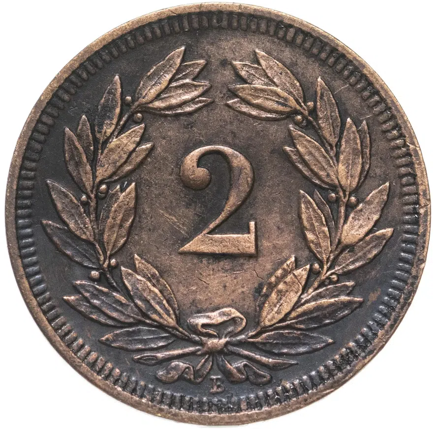 Швейцария 2 раппена 1893, аверс