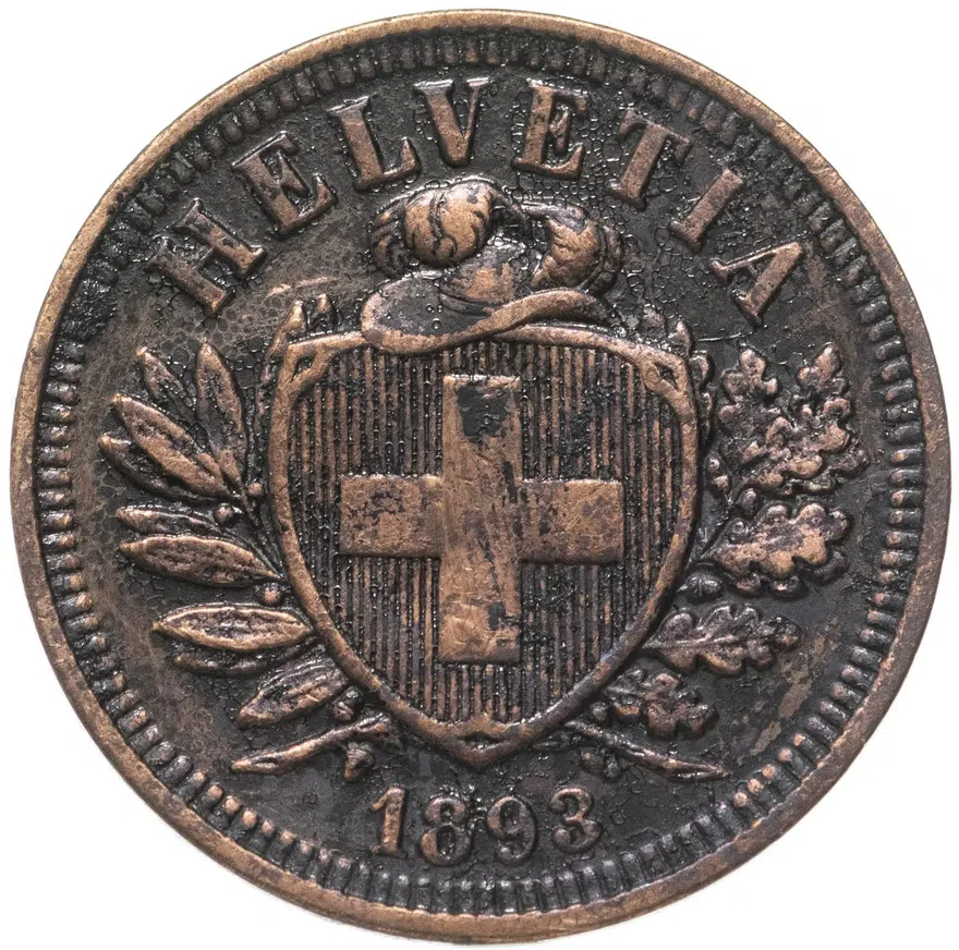 Швейцария 2 раппена 1893, реверс