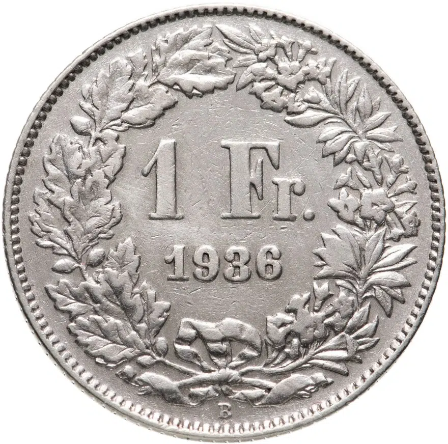 Швейцария 1 франк (franc) 1936, реверс