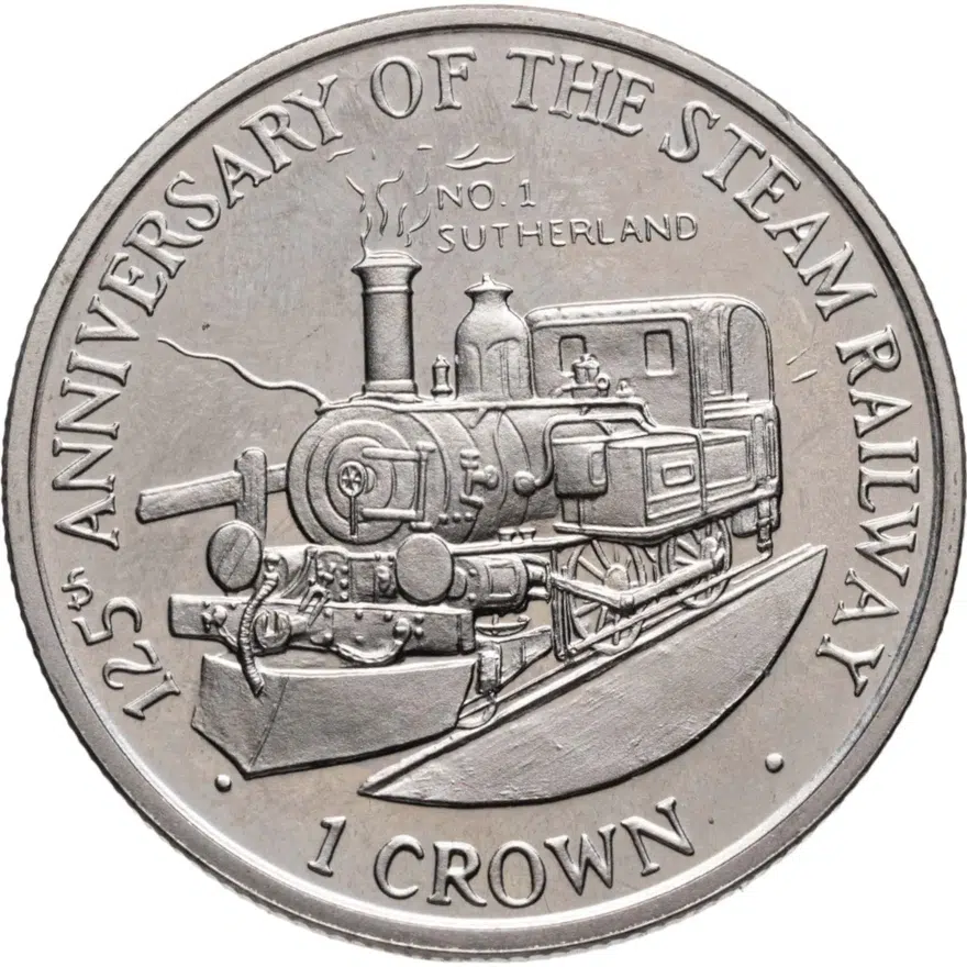 Остров Мэн 1 крона (crown) 1998  125 лет паровой железной дороге - паровоз No.1 Сазерленд, аверс