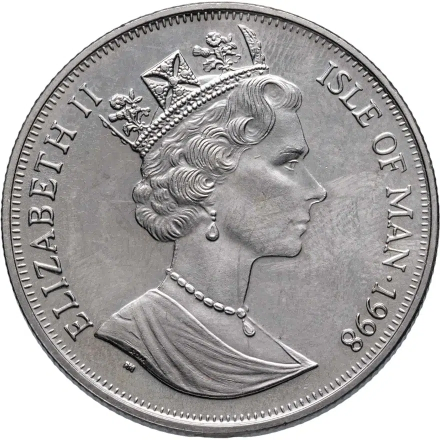 Остров Мэн 1 крона (crown) 1998  125 лет паровой железной дороге - паровоз No.1 Сазерленд, реверс